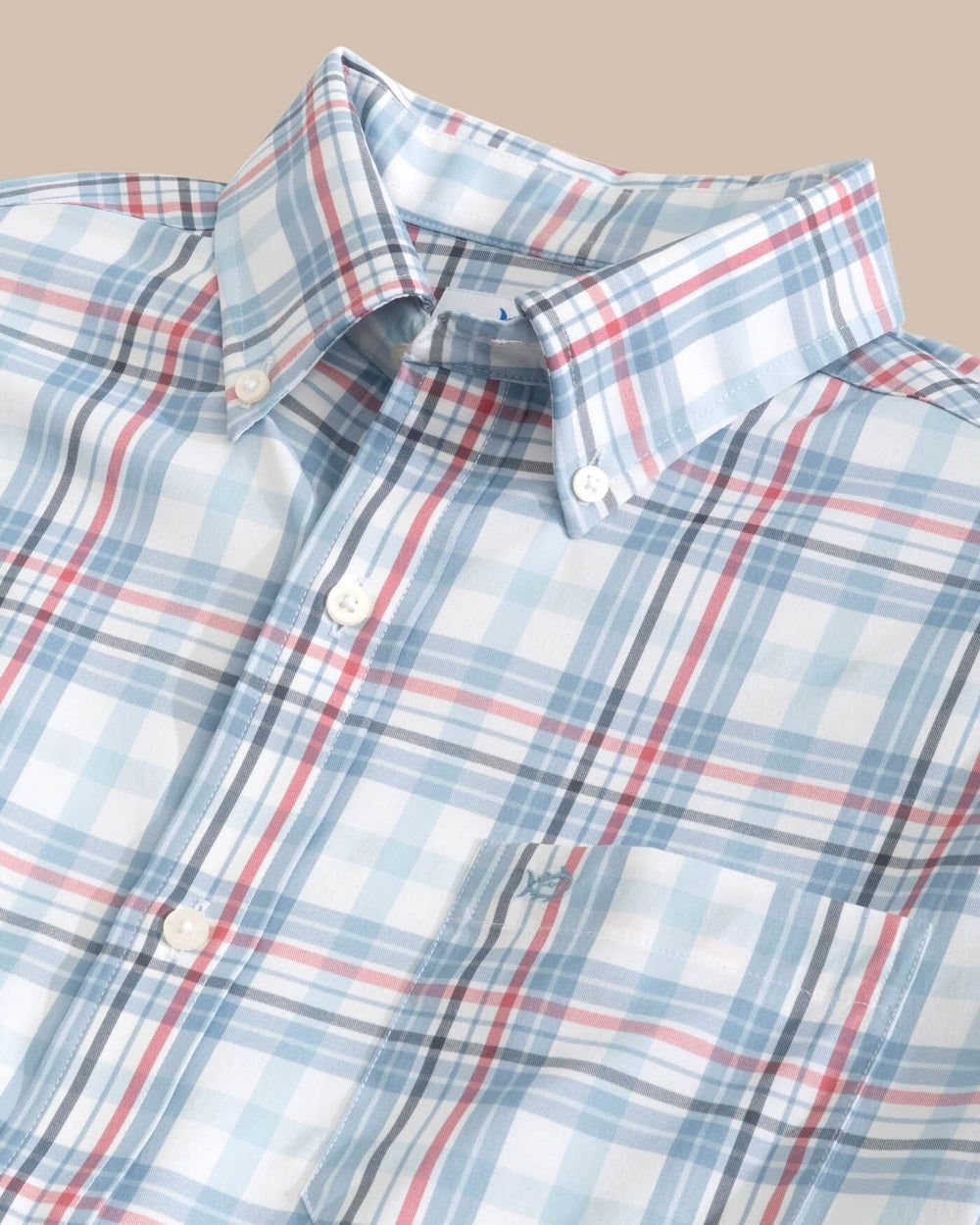 The detail view of the Southern Tide Durwood Plaid Intercoastal Sport Shirts by Southern Tide - Dream Blue