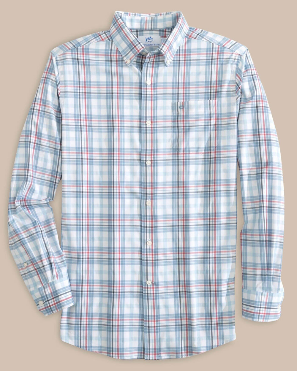 The front view of the Southern Tide Durwood Plaid Intercoastal Sport Shirts by Southern Tide - Dream Blue