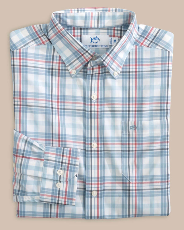 The folded view of the Southern Tide Durwood Plaid Intercoastal Sport Shirts by Southern Tide - Dream Blue