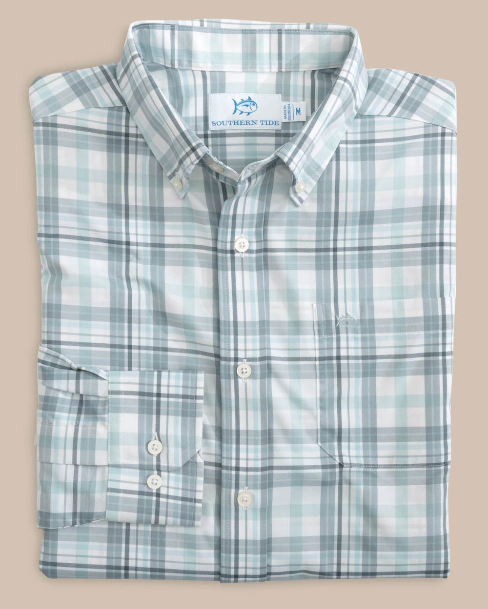 The folded view of the Southern Tide Durwood Plaid Intercoastal Sport Shirts by Southern Tide - Summer Aqua