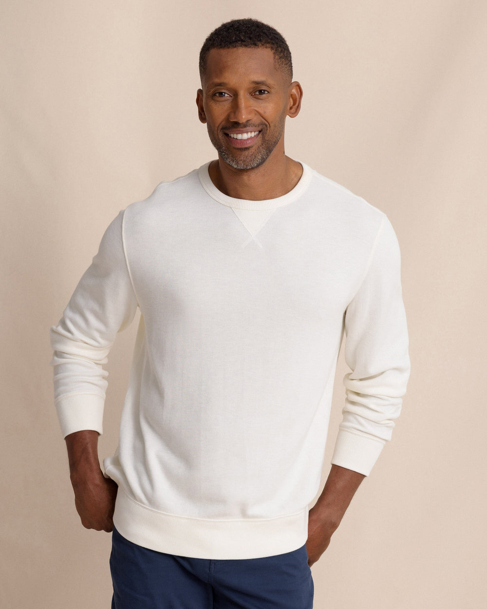 The front view of the Southern Tide East Bay Crew by Southern Tide - Sand White
