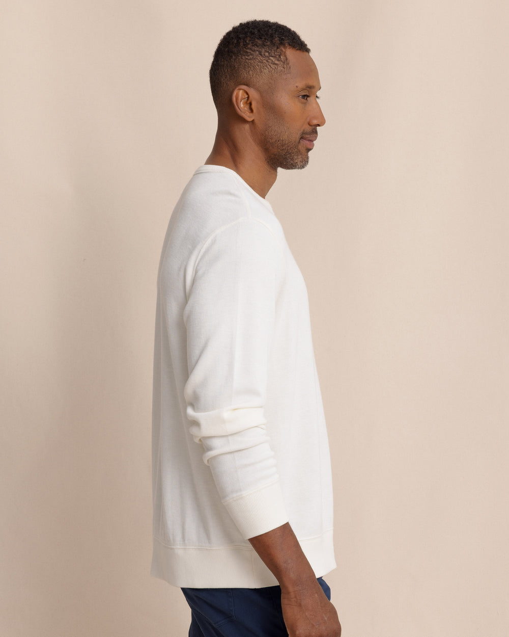 The side view of the Southern Tide East Bay Crew by Southern Tide - Sand White