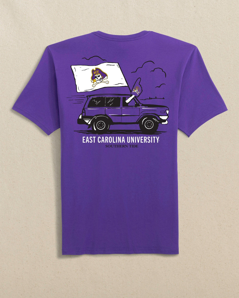 The back view of the Southern Tide East Carolina Pirates Game Bound Short Sleeve T-Shirt by Southern Tide - Regal Purple