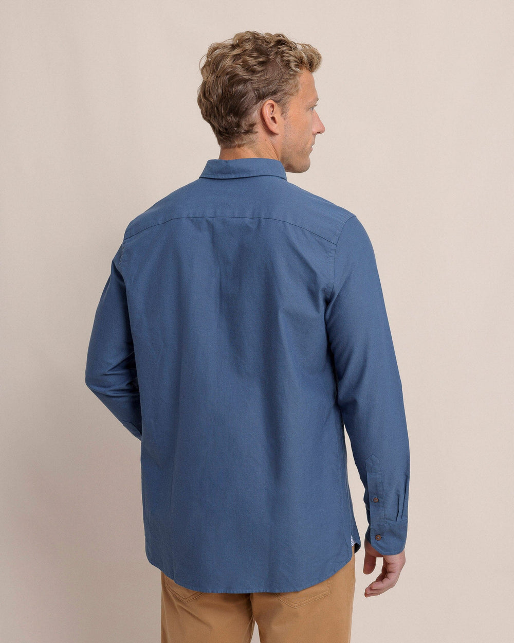 The back view of the Southern Tide East Coast Oxford Long Sleeve Sport Shirt by Southern Tide - Dress Blue