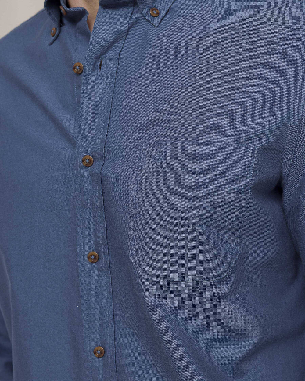 The detail view of the Southern Tide East Coast Oxford Long Sleeve Sport Shirt by Southern Tide - Dress Blue