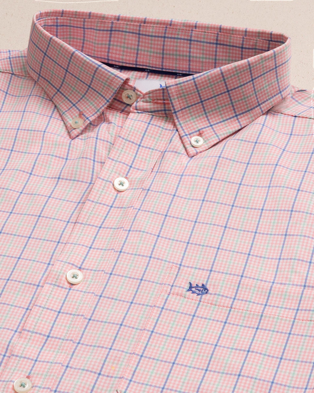 The detail view of the Southern Tide Edisto Island Coastal Breeze® Sport Shirt by Southern Tide - Sea Pink