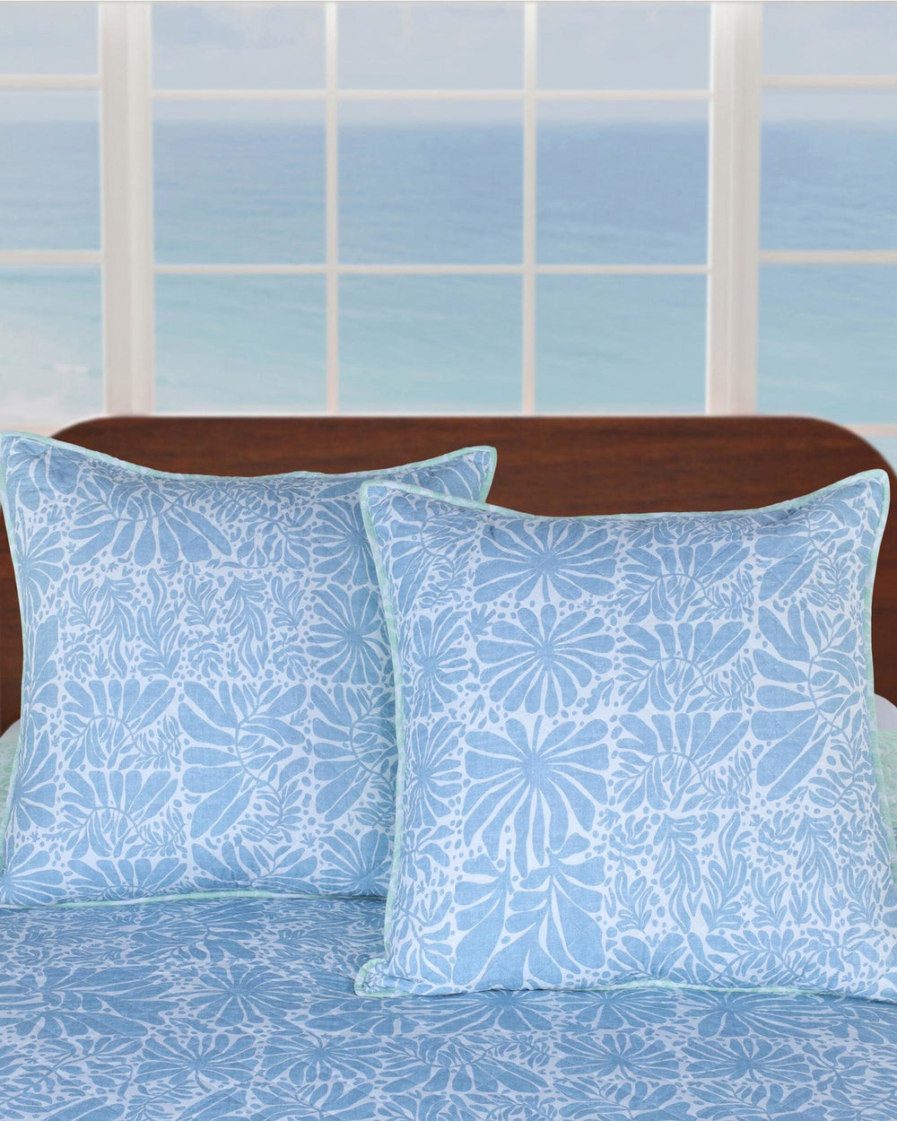 The detail view of the Southern Tide Eldora Euro Sham by Southern Tide - Blue