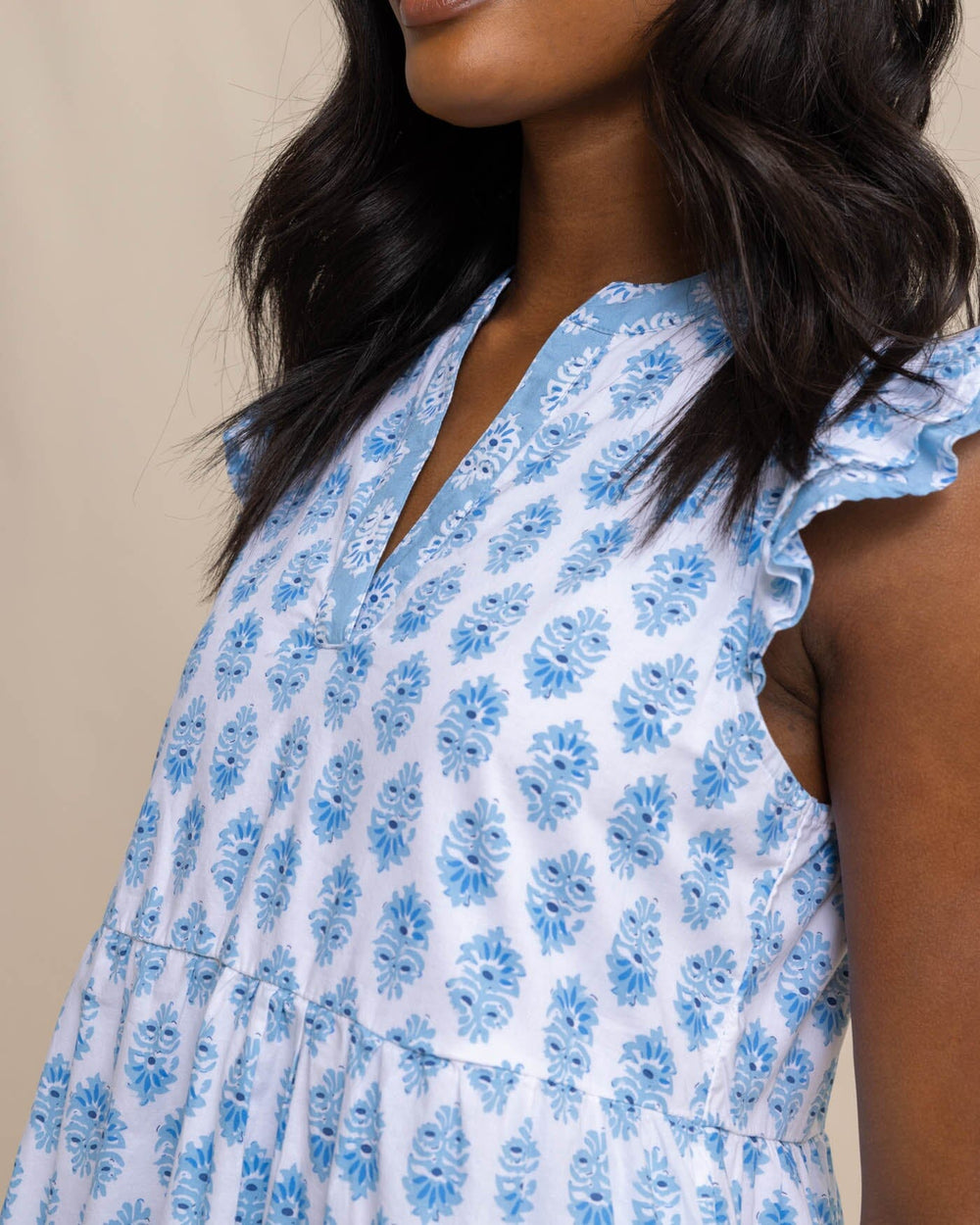 The detail view of the Southern Tide Eloise Garden Variety Printed Dress by Southern Tide - Classic White