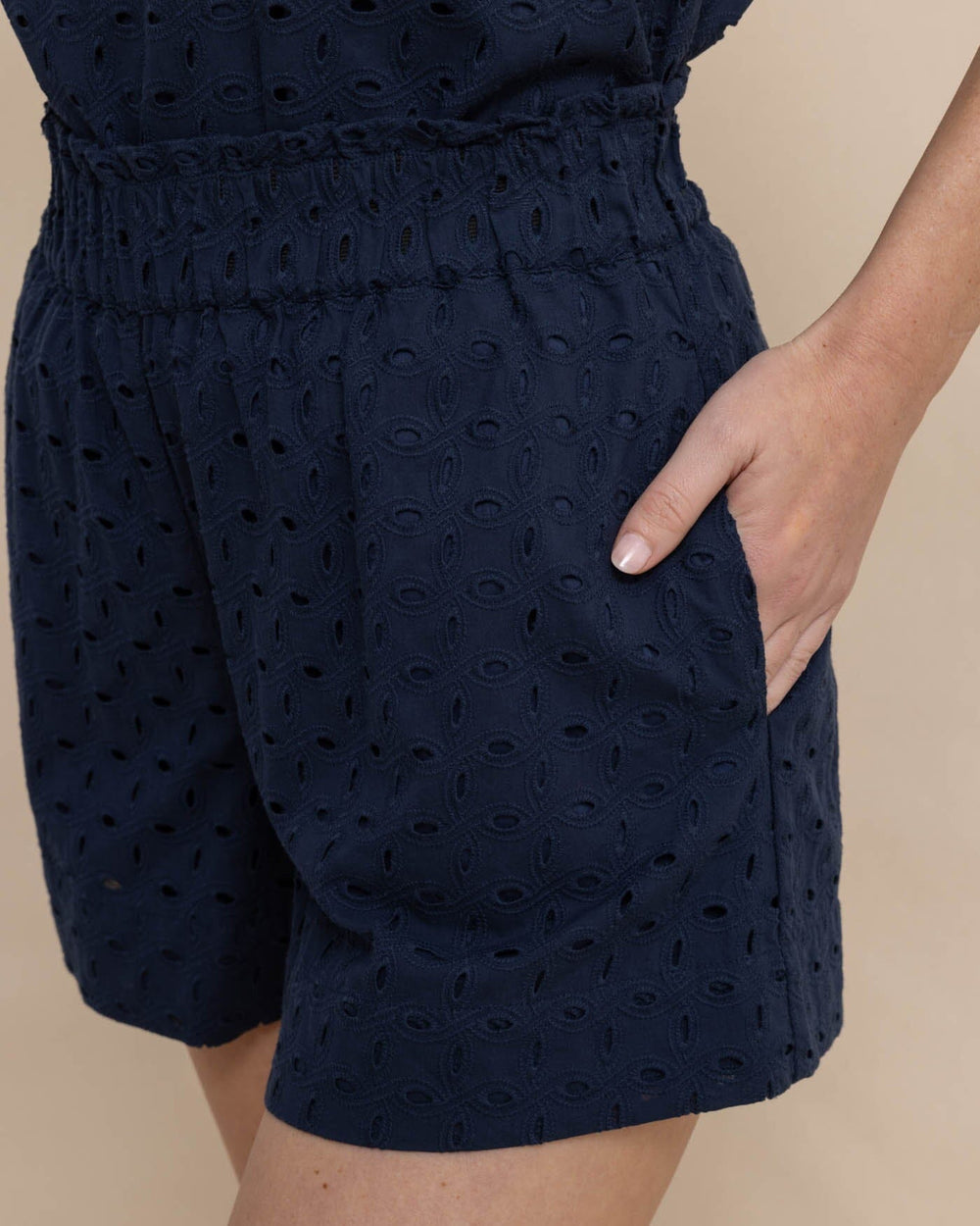 The front view of the Southern Tide Elyse Eyelet Short by Southern Tide - Dress Blue