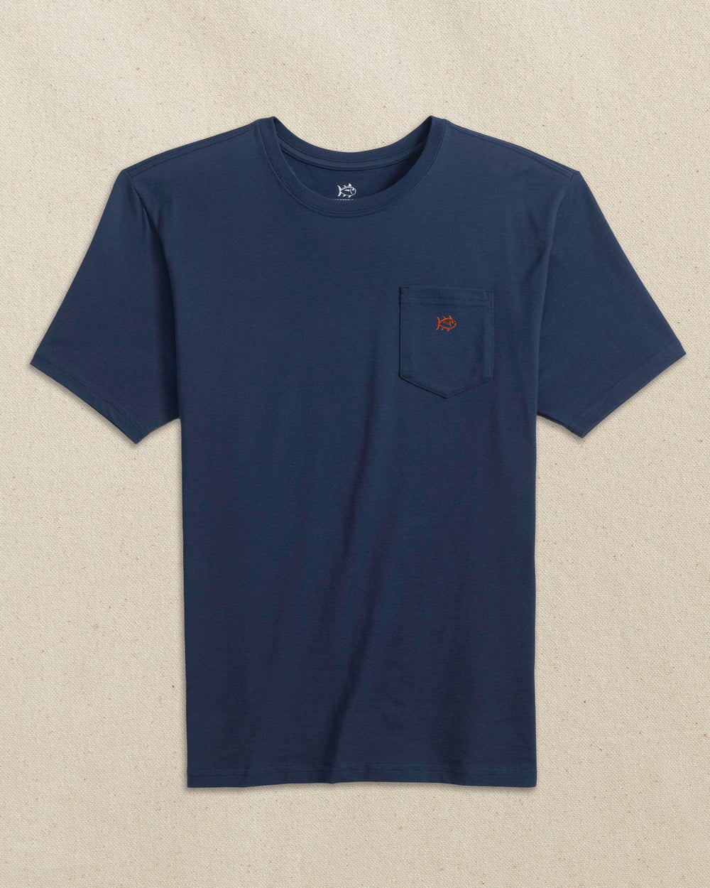 The front view of the Southern Tide Embroidered Skipjack Short Sleeve T-Shirt by Southern Tide - Navy and Red