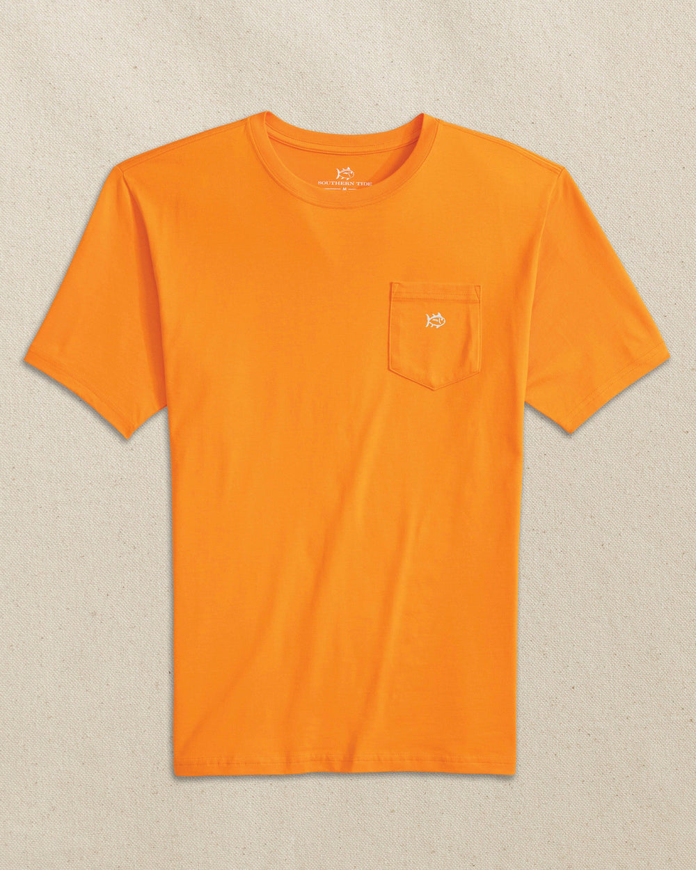 The front view of the Southern Tide Embroidered Skipjack Short Sleeve T-Shirt by Southern Tide - Orange and White