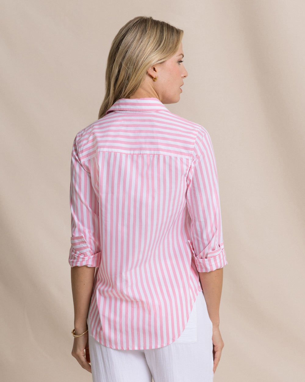 The back view of the Southern Tide Emery Button Front Shirt by Southern Tide - Sea Pink