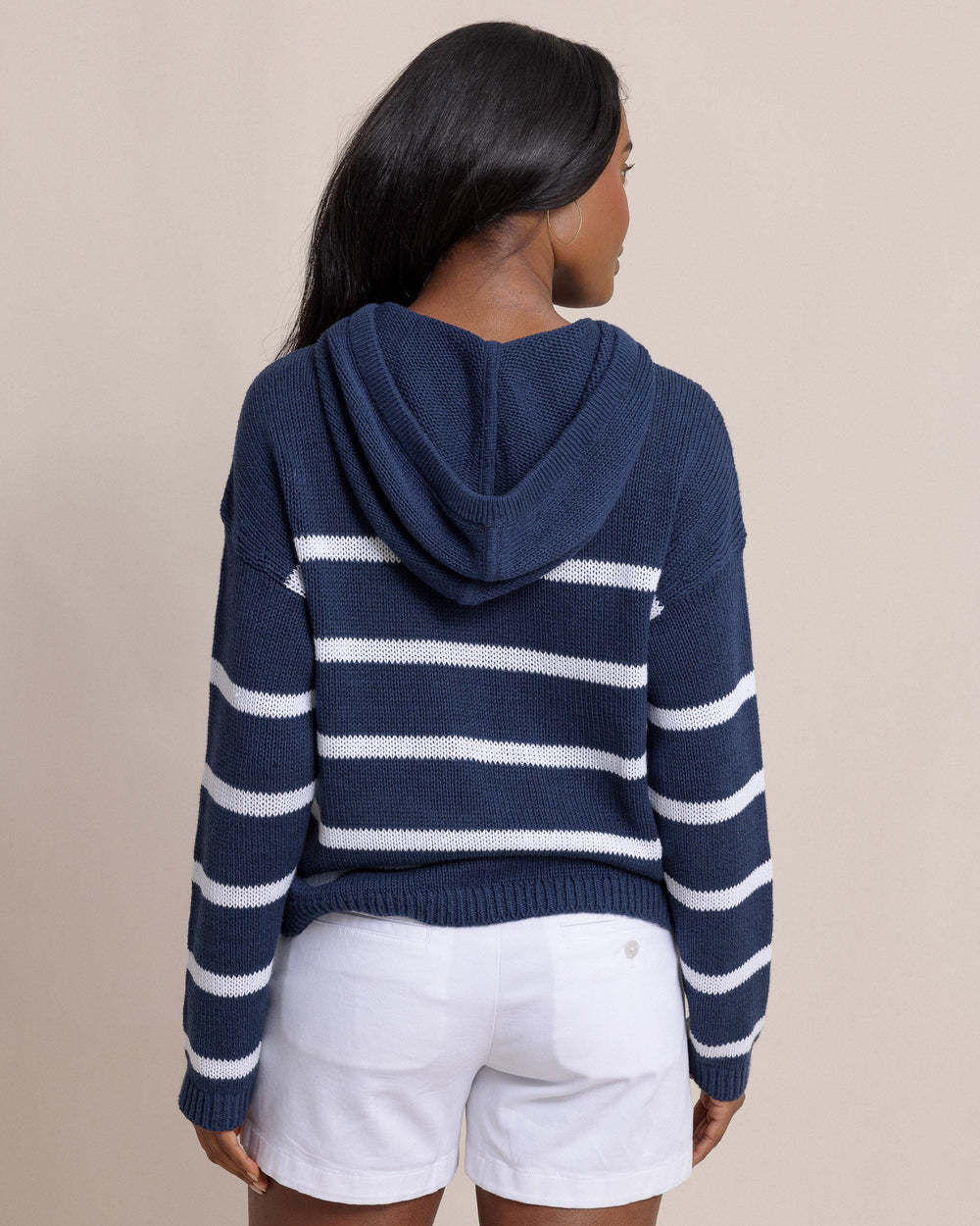 The back view of the Southern Tide Everlee Striped Hoodie Sweater by Southern Tide - Dress Blue