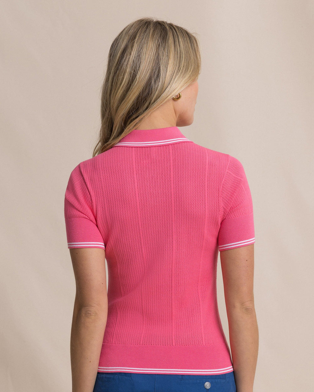 The back view of the Southern Tide Evi Polo Sweater by Southern Tide - Island Pink