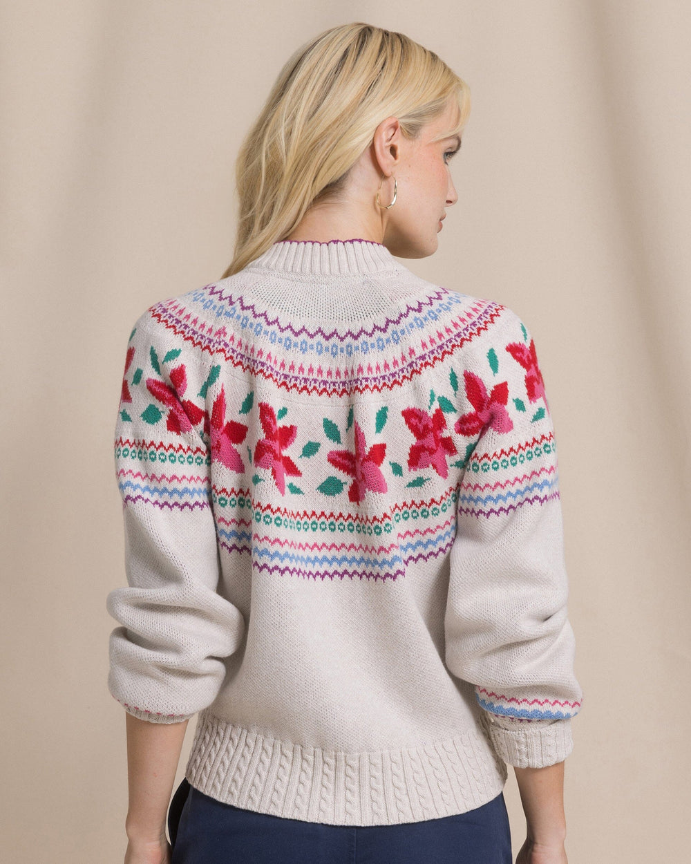 The back view of the Southern Tide Fair Isle Floral Cardigan by Southern Tide - Star White