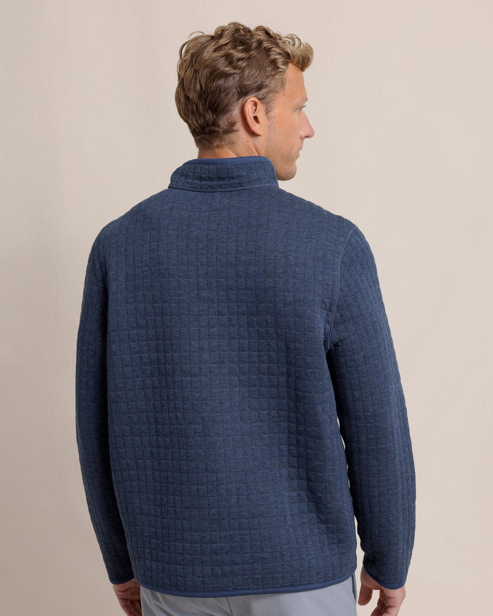 The back view of the Southern Tide Fairwood Reversible Quarter Zip by Southern Tide - Dress Blue