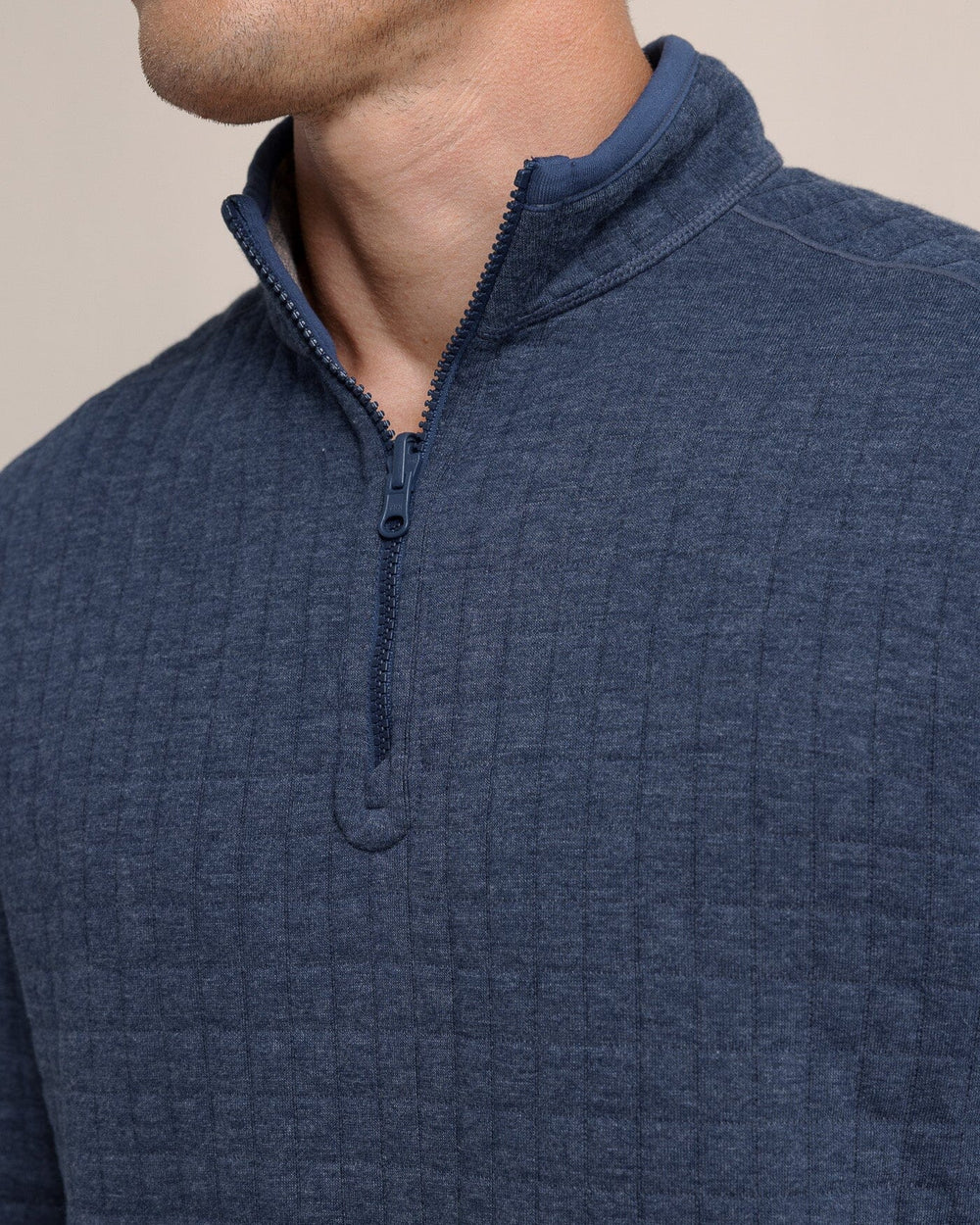 The detail view of the Southern Tide Fairwood Reversible Quarter Zip by Southern Tide - Dress Blue