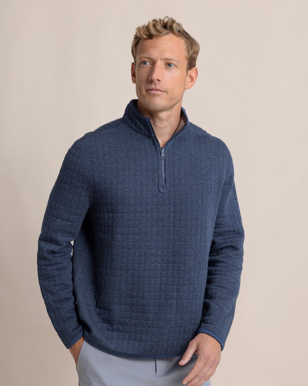 The front view of the Southern Tide Fairwood Reversible Quarter Zip by Southern Tide - Dress Blue