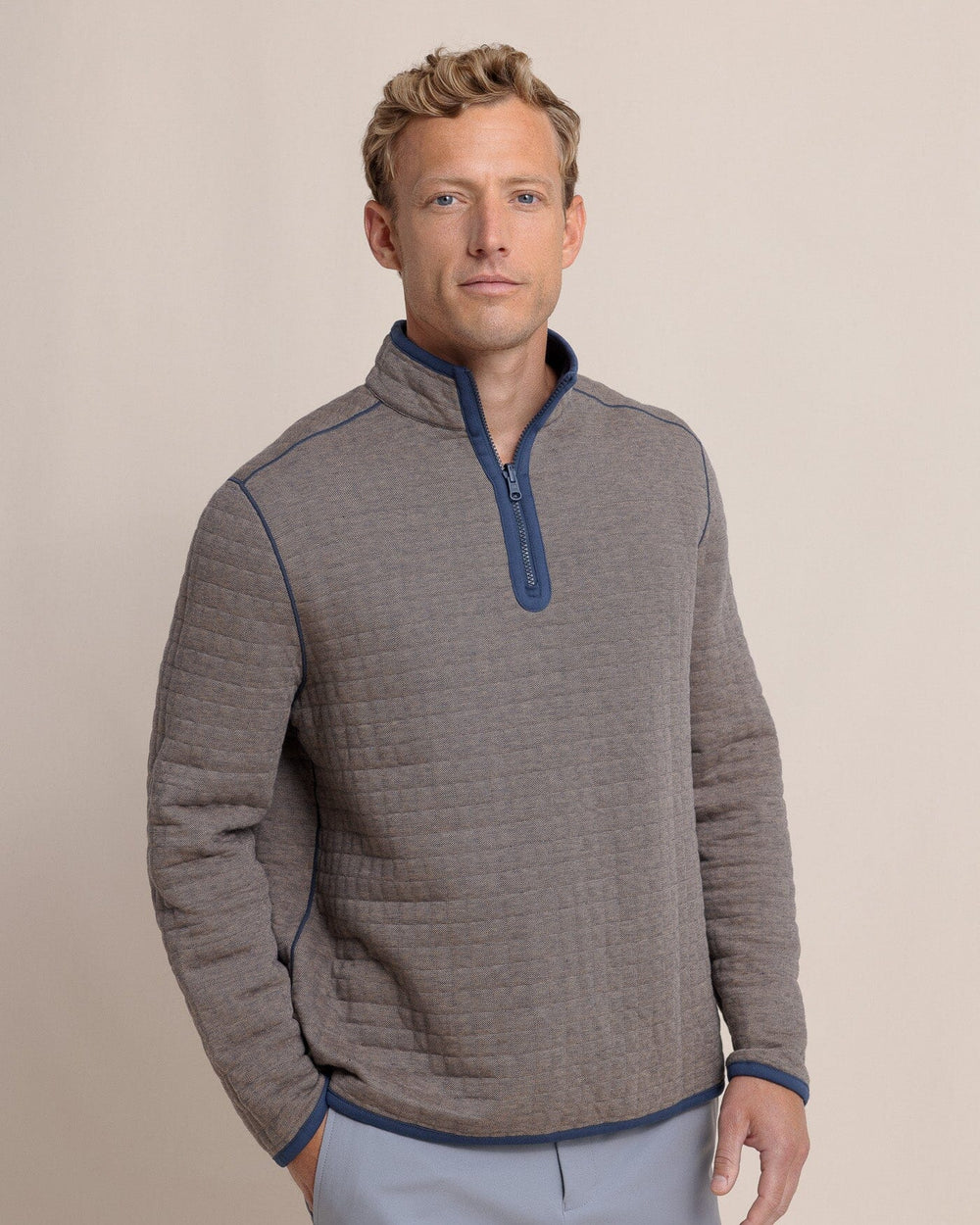 The front view of the Southern Tide Fairwood Reversible Quarter Zip by Southern Tide - Dress Blue