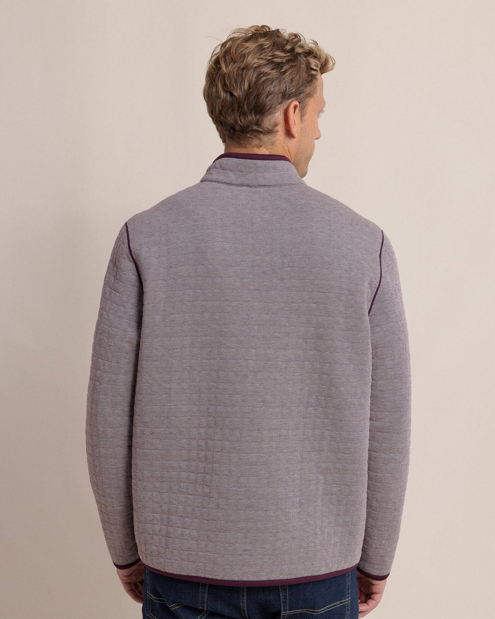 The back view of the Southern Tide Fairwood Reversible Quarter Zip by Southern Tide - Merlot