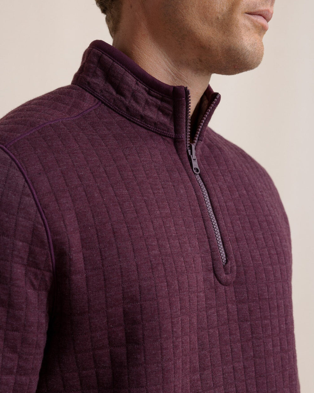 The detail view of the Southern Tide Fairwood Reversible Quarter Zip by Southern Tide - Merlot