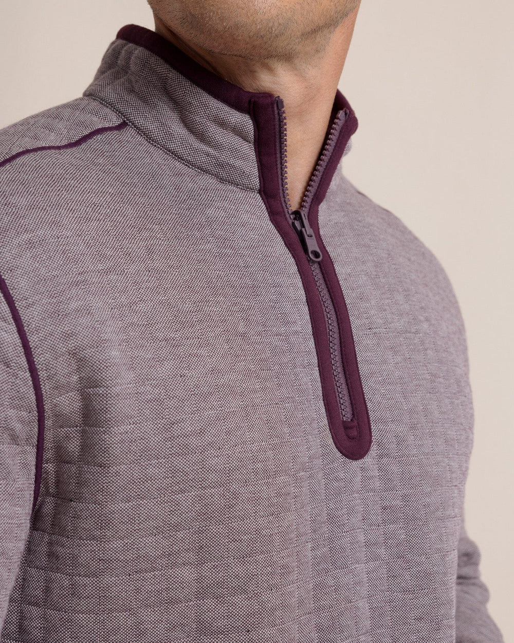 The detail view of the Southern Tide Fairwood Reversible Quarter Zip by Southern Tide - Merlot