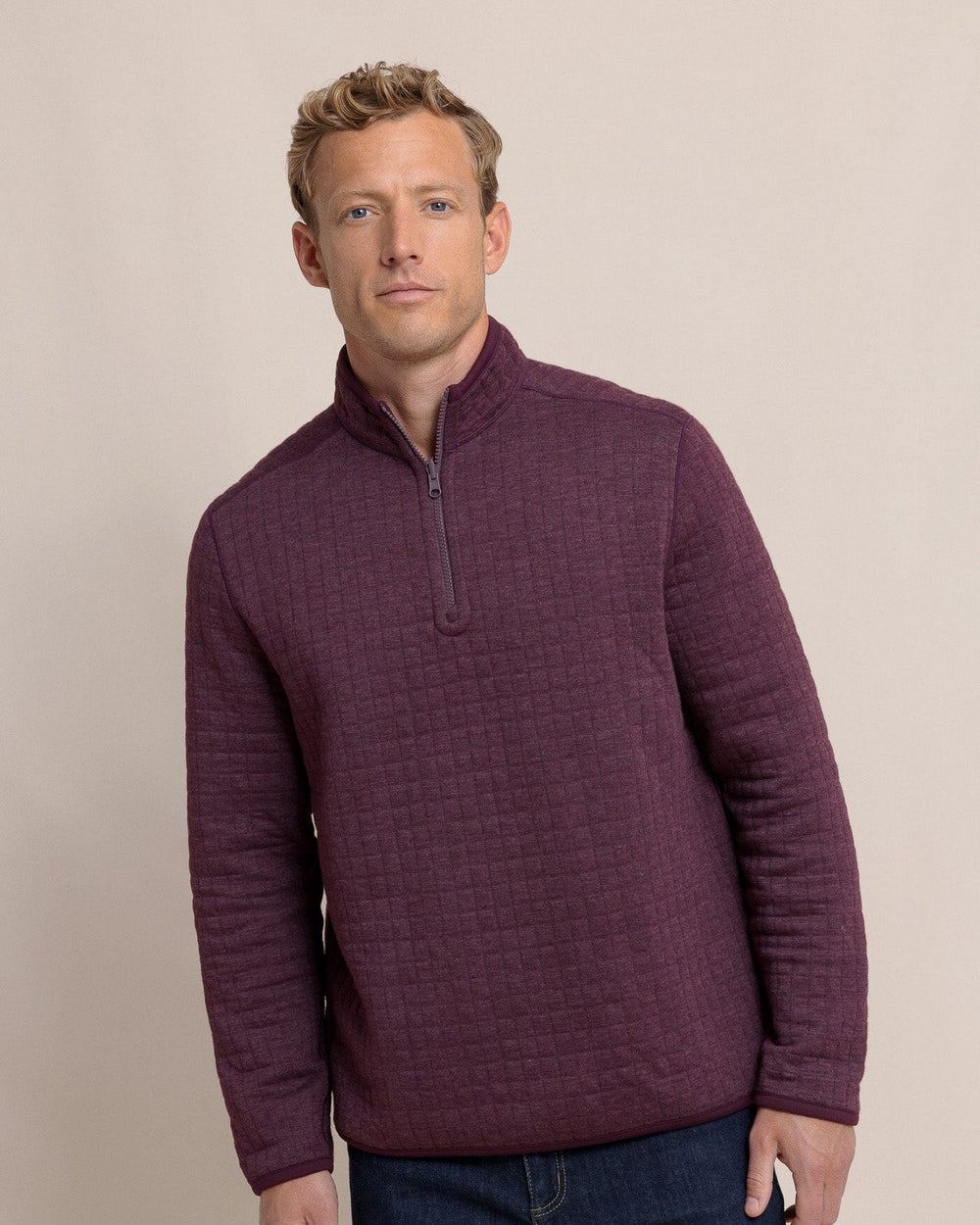 The front view of the Southern Tide Fairwood Reversible Quarter Zip by Southern Tide - Merlot