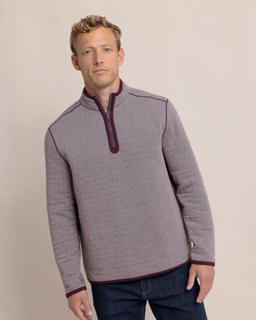 The front view of the Southern Tide Fairwood Reversible Quarter Zip by Southern Tide - Merlot