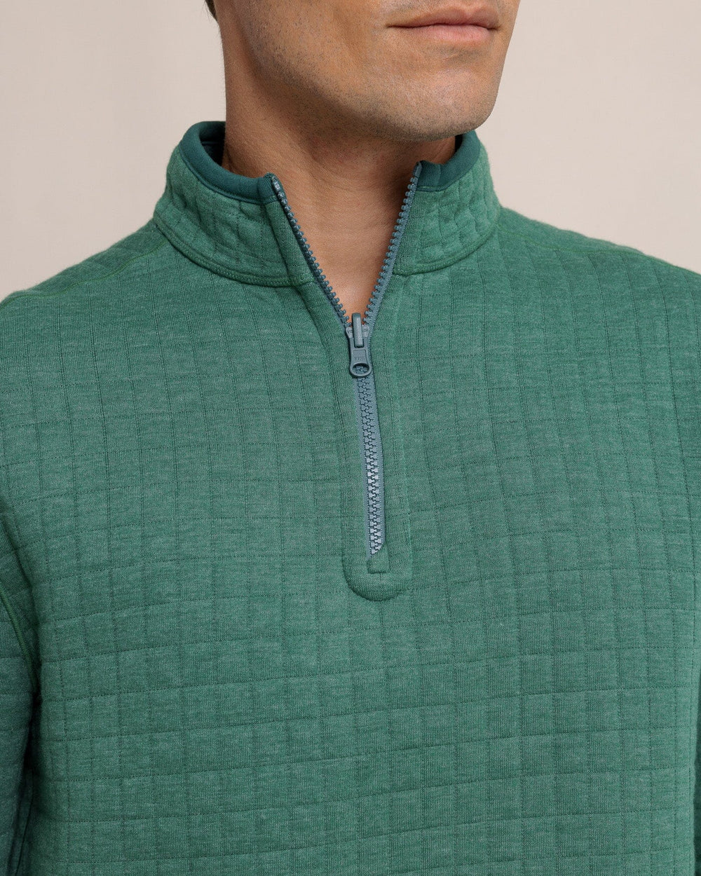 The detail view of the Southern Tide Fairwood Reversible Quarter Zip by Southern Tide - Salt Meadow