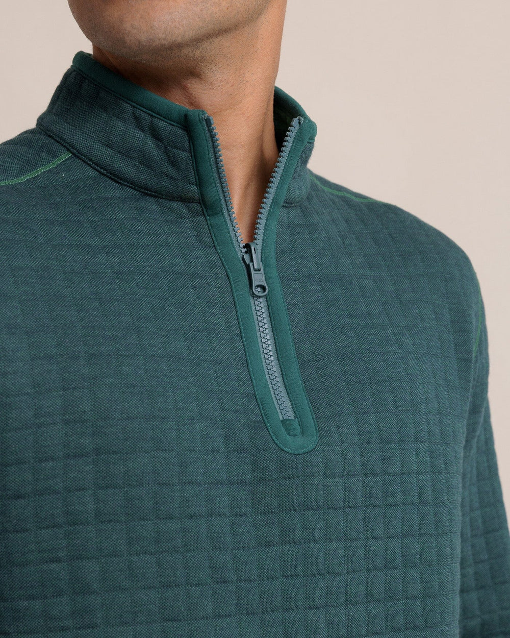 The detail view of the Southern Tide Fairwood Reversible Quarter Zip by Southern Tide - Salt Meadow