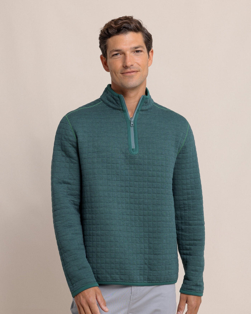 The front view of the Southern Tide Fairwood Reversible Quarter Zip by Southern Tide - Salt Meadow