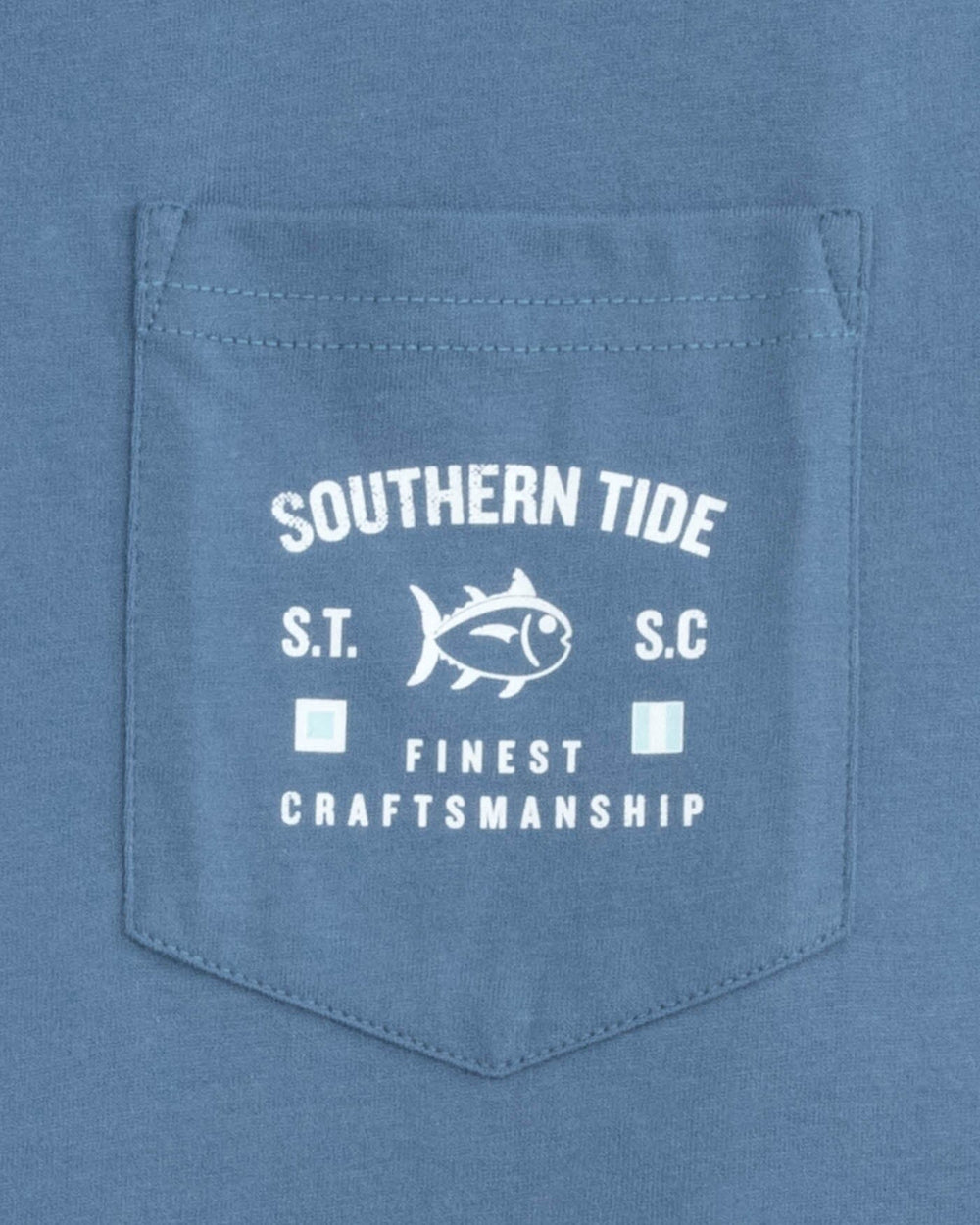 The detail view of the Southern Tide Finest Craftsmanship Short Sleeve T-Shirt by Southern Tide - Coronet Blue