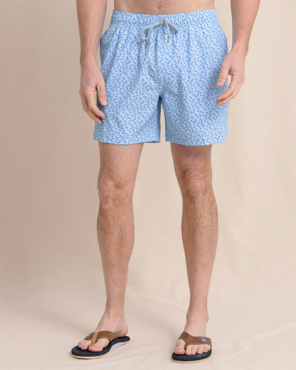 The front view of the Southern Tide Fintastic Swim Trunk by Southern Tide - Cerulean