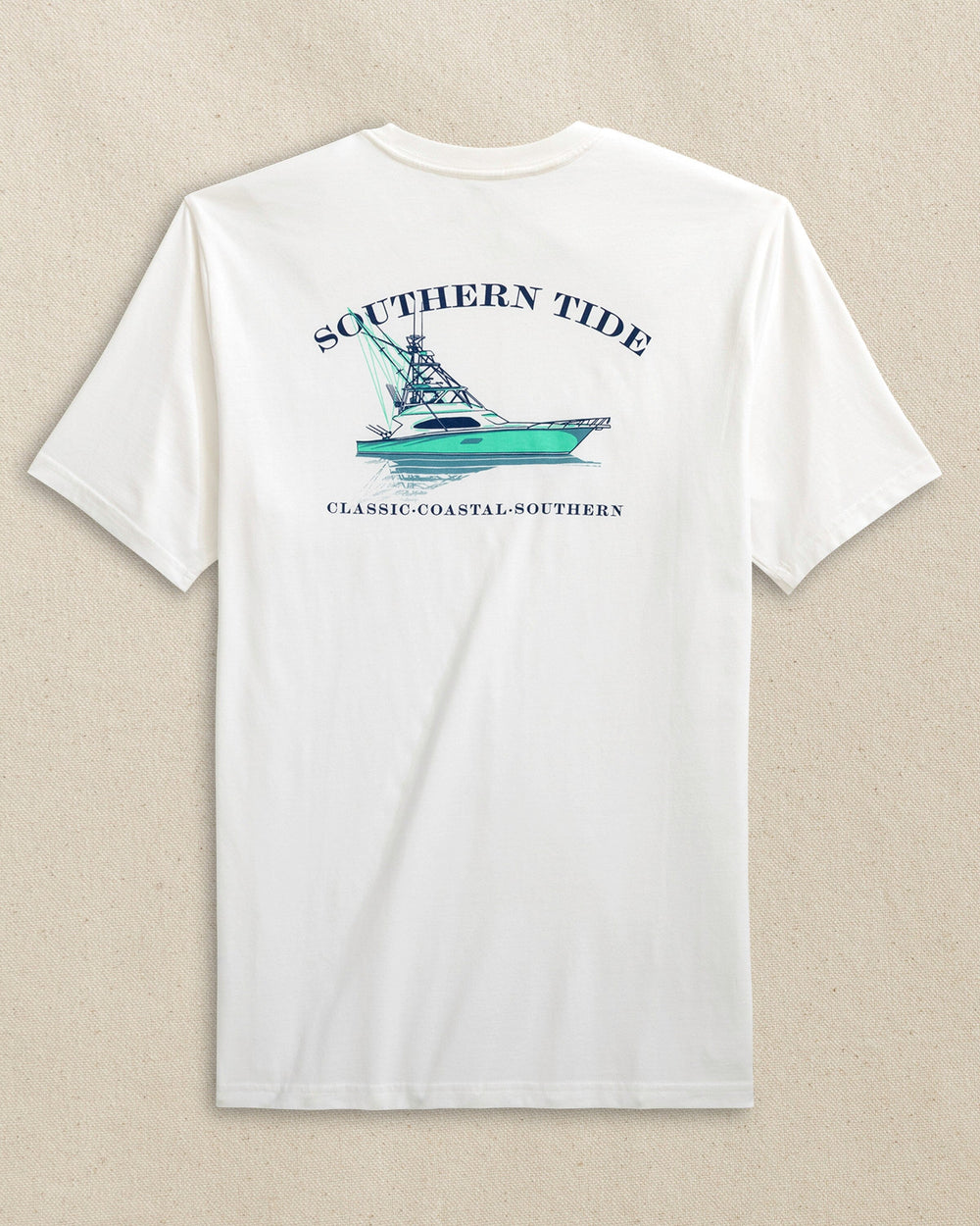 The back view of the Southern Tide Fishing Boat Short Sleeve T-Shirt by Southern Tide - Classic White