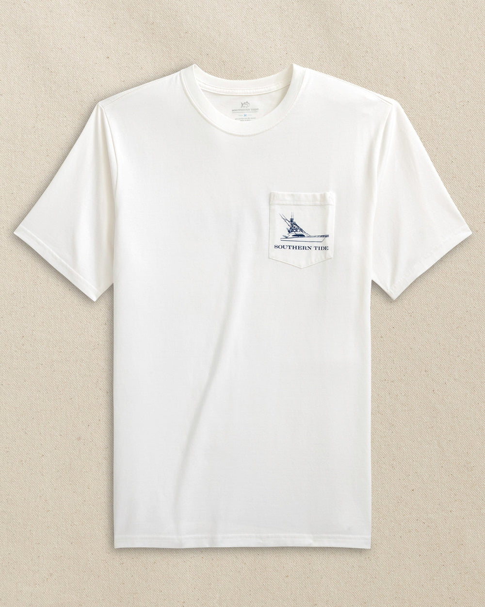 The front view of the Southern Tide Fishing Boat Short Sleeve T-Shirt by Southern Tide - Classic White
