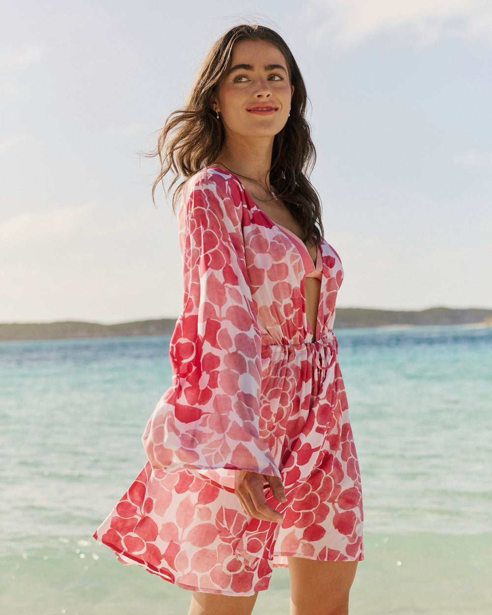 bell sleeve dress short Bell Sleeve Mini Dress - Sangria