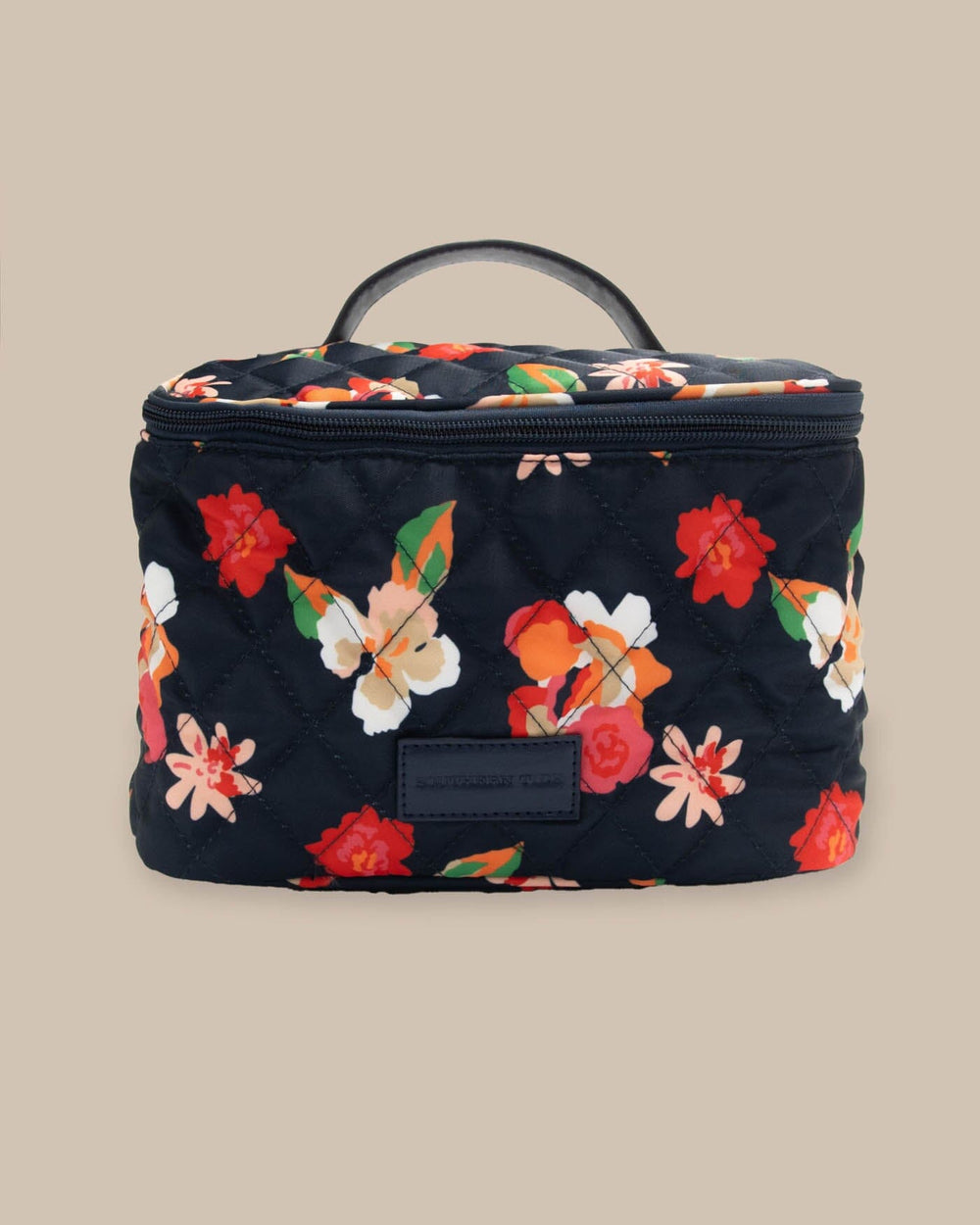 The front view of the Southern Tide Floral Cosmetic Bag by Southern Tide - Dress Blue