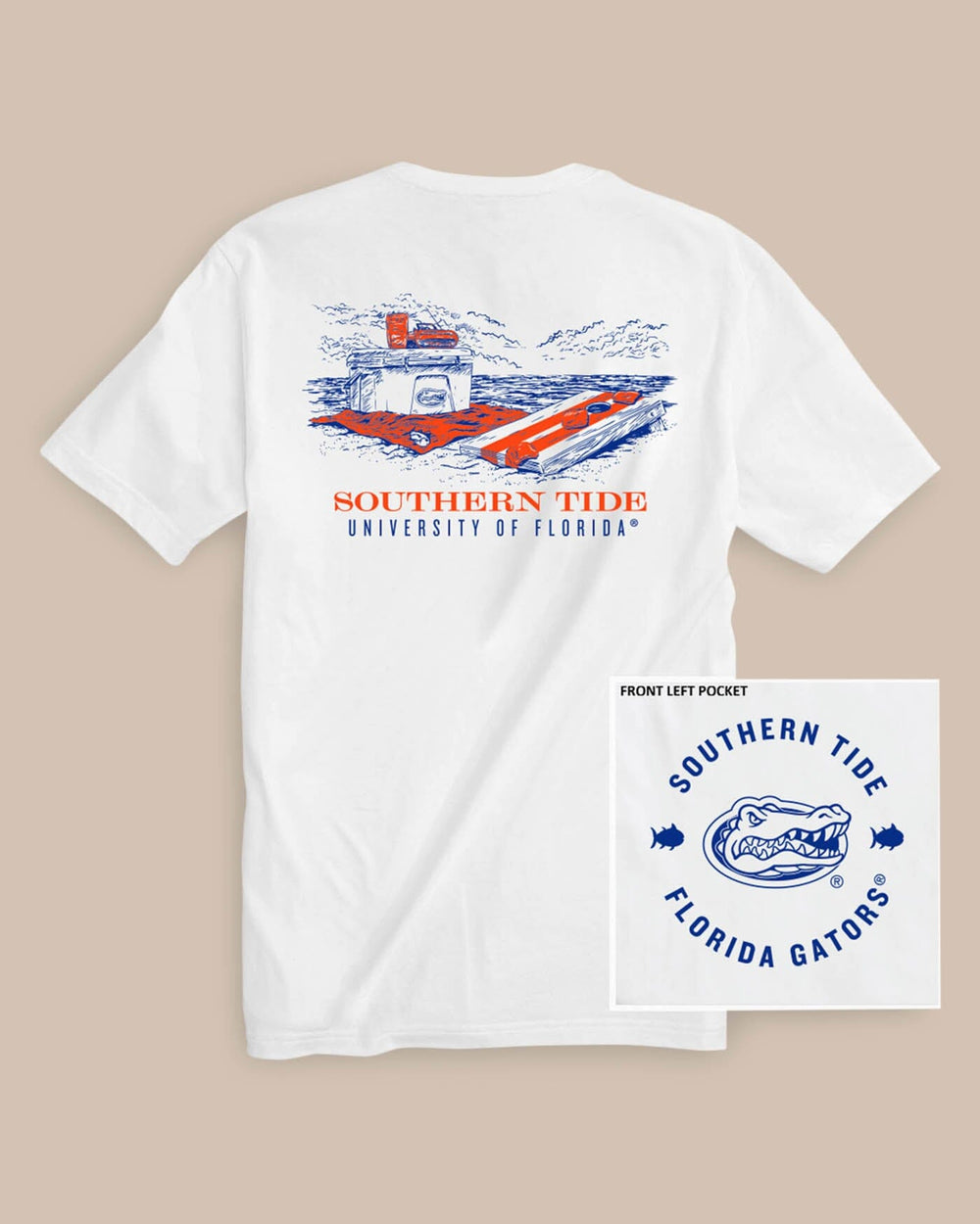 The back view of the Florida Gators Beach Cornhole T-Shirt by Southern Tide - Classic White