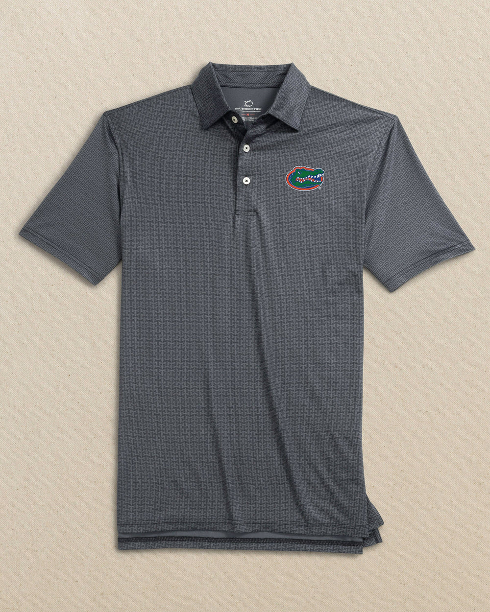 The front view of the Southern Tide Florida Gators Driver ST Geo Printed Polo by Southern Tide - Caviar Black