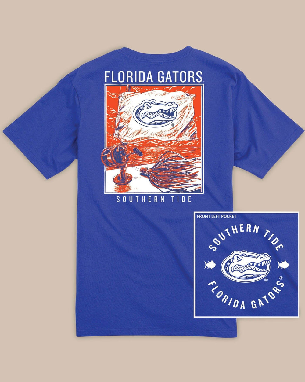 The back view of the Florida Gators Fishing Flag T-Shirt by Southern Tide - University Blue