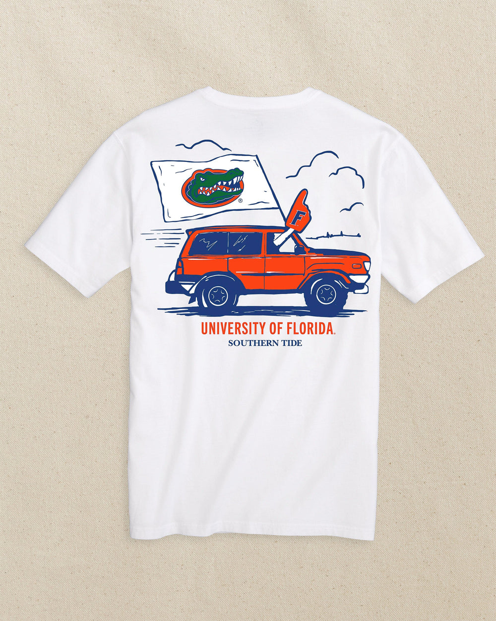 The back view of the Southern Tide Florida Gators Game Bound Short Sleeve T-Shirt by Southern Tide - Classic White