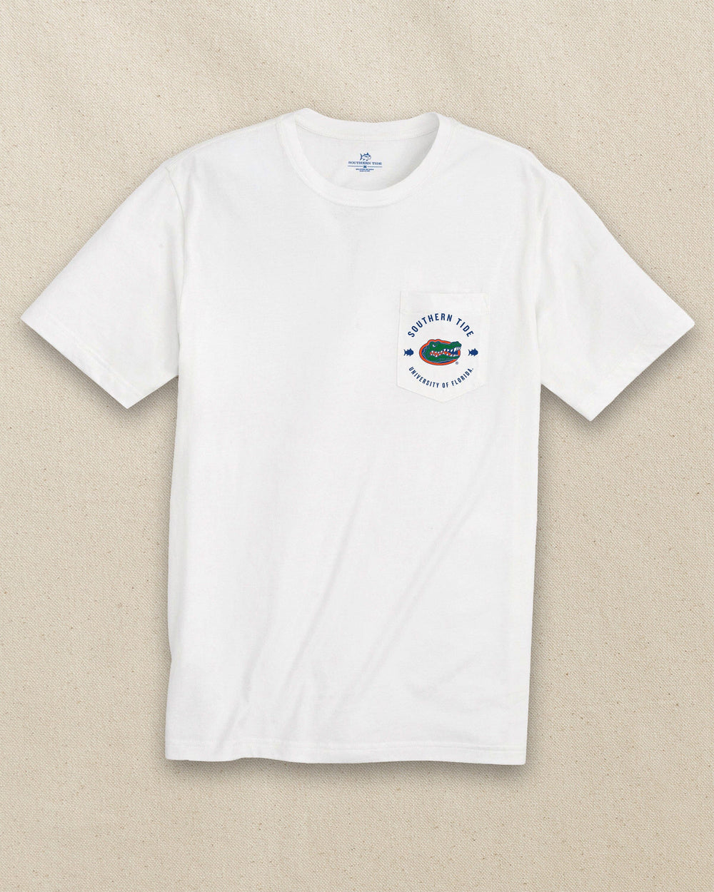 The front view of the Southern Tide Florida Gators Game Bound Short Sleeve T-Shirt by Southern Tide - Classic White