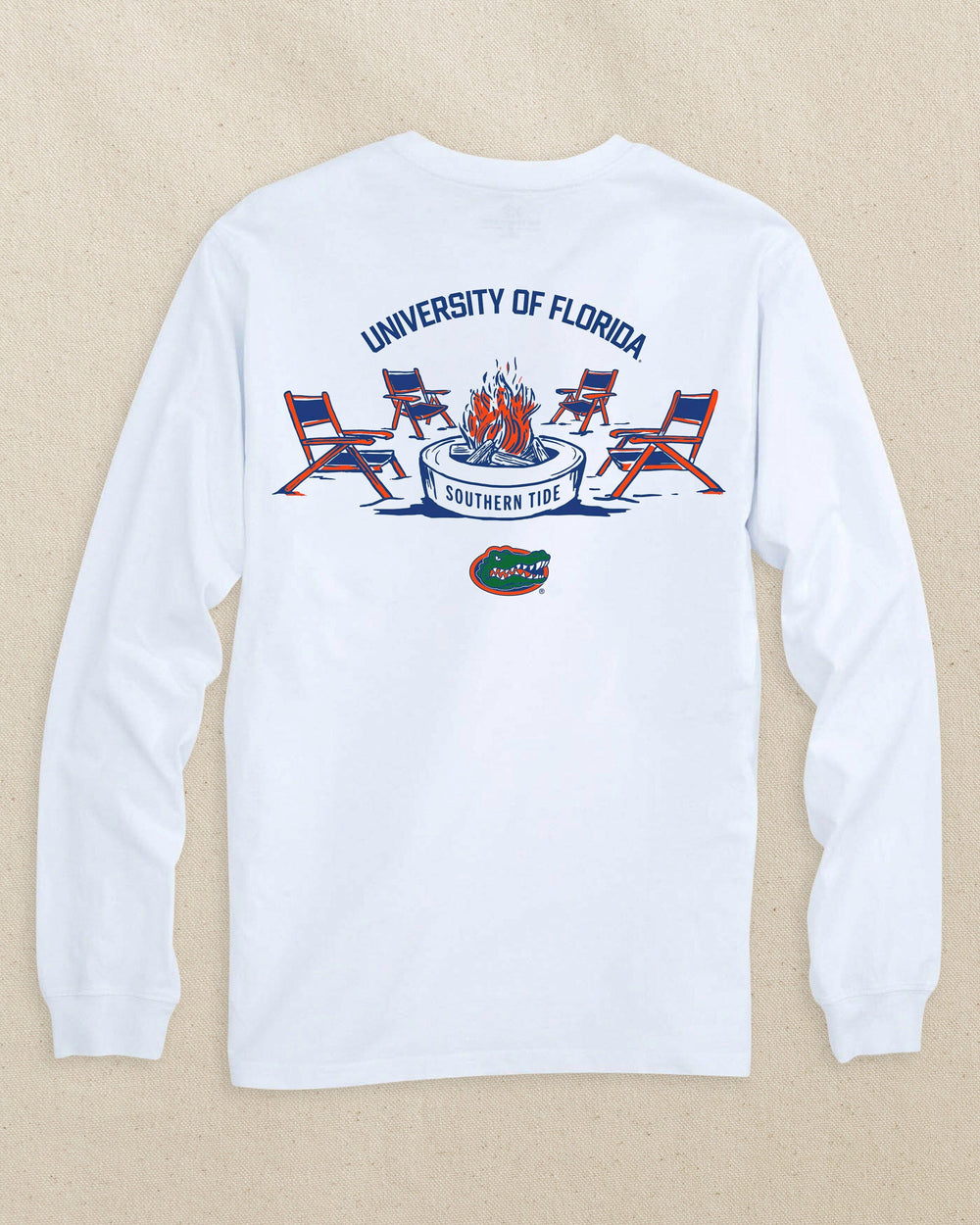 The back view of the Southern Tide Florida Gators Gameday Bonfire Long Sleeve T-Shirt by Southern Tide - Classic White
