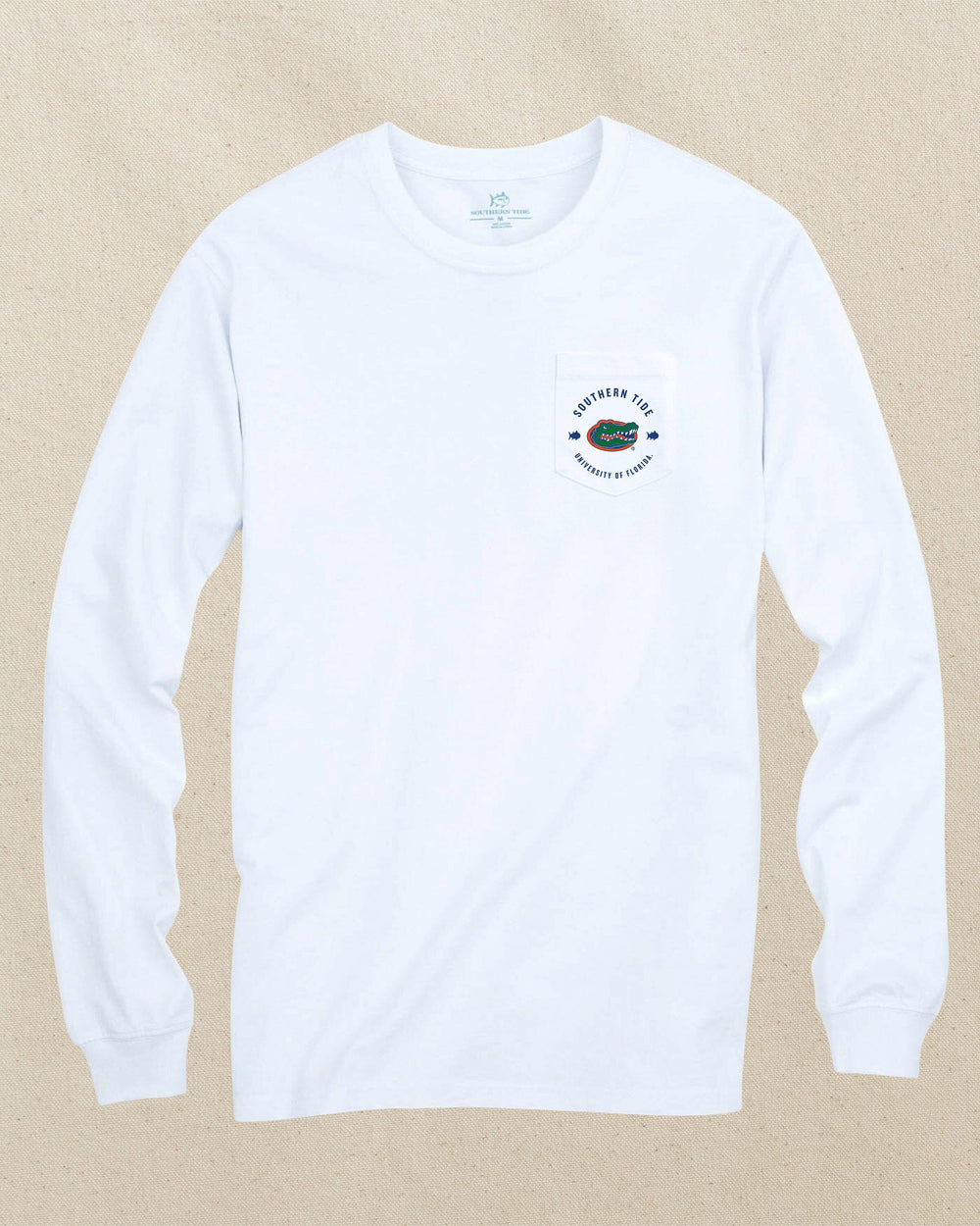 The front view of the Southern Tide Florida Gators Gameday Bonfire Long Sleeve T-Shirt by Southern Tide - Classic White