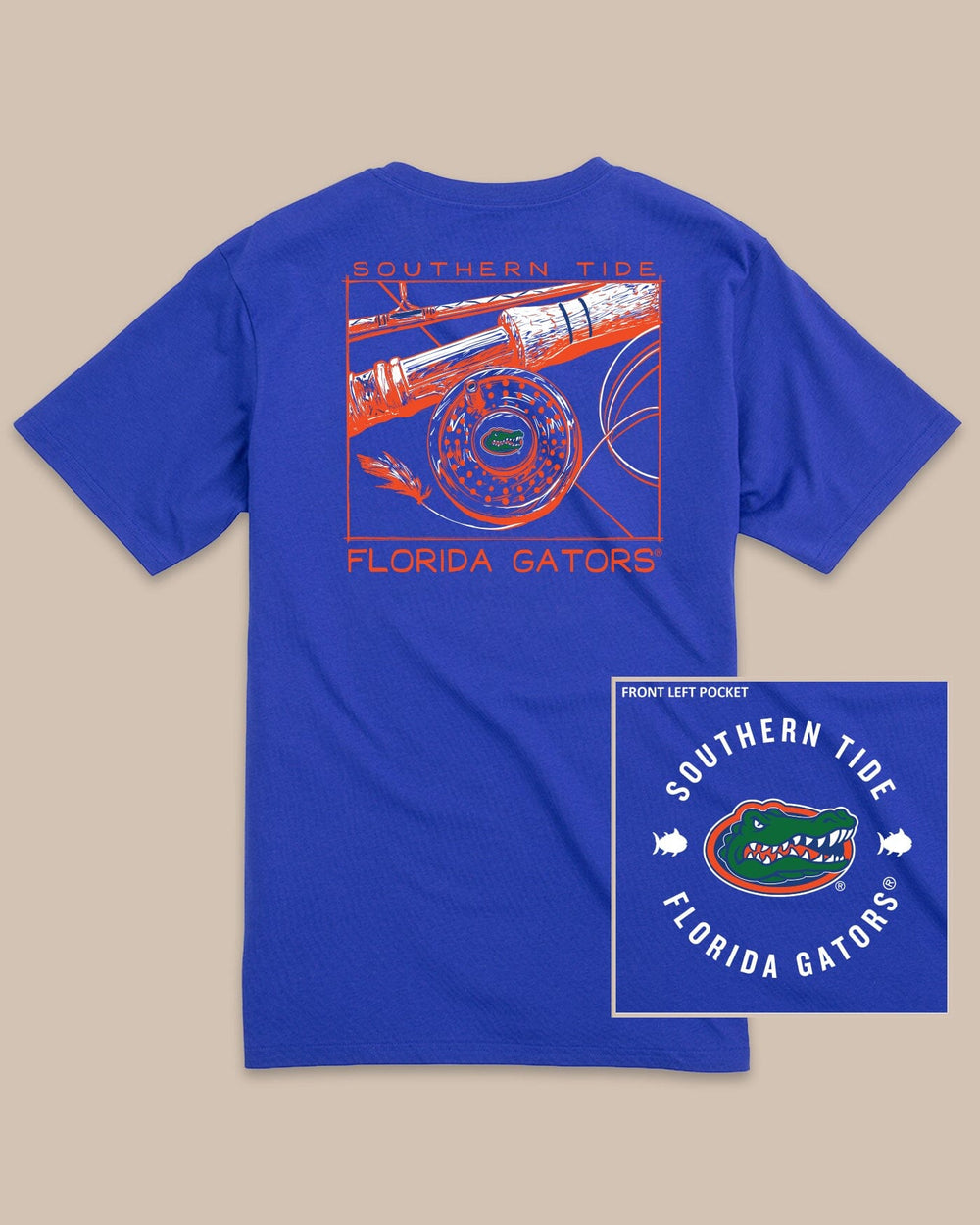 The back view of the Florida Gators Gameday Fly Reel T-Shirt by Southern Tide - University Blue