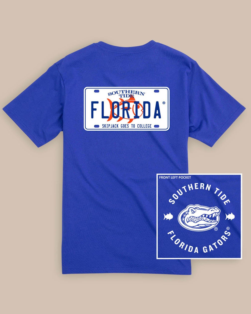 The back view of the Florida Gators License Plate T-Shirt by Southern Tide - University Blue