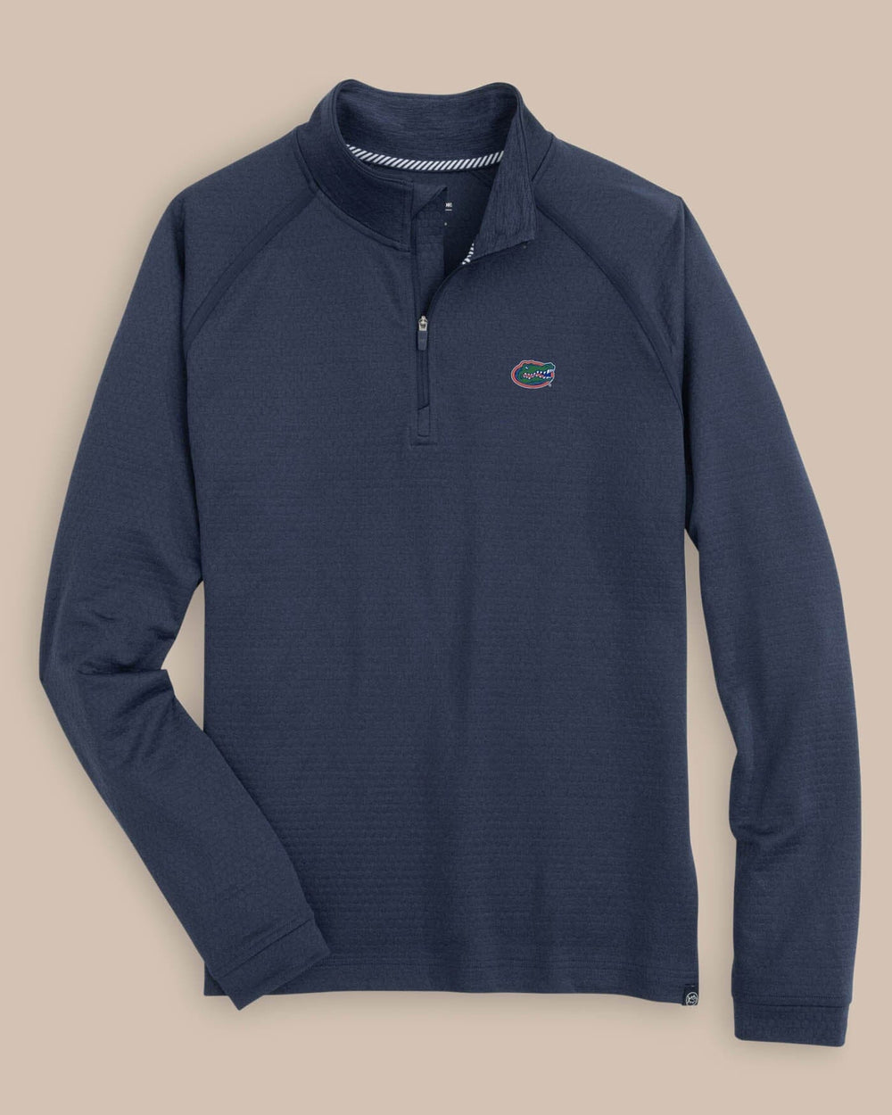 The front view of the Florida Gators Scuttle Heather Quarter Zip by Southern Tide - Heather True Navy