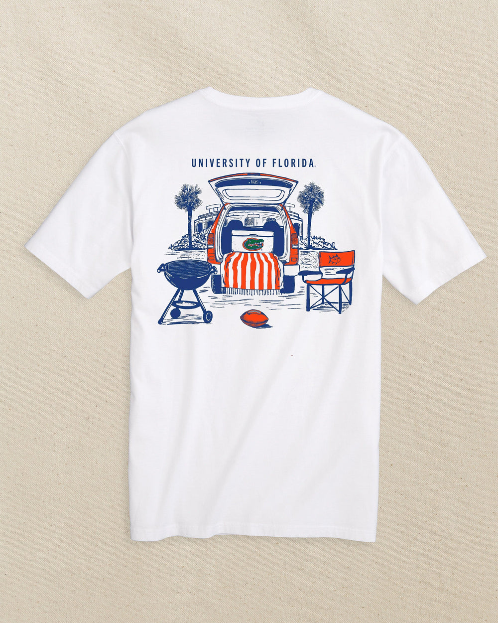 The back view of the Southern Tide Florida Gators Stadium View Short Sleeve T-Shirt by Southern Tide - Classic White