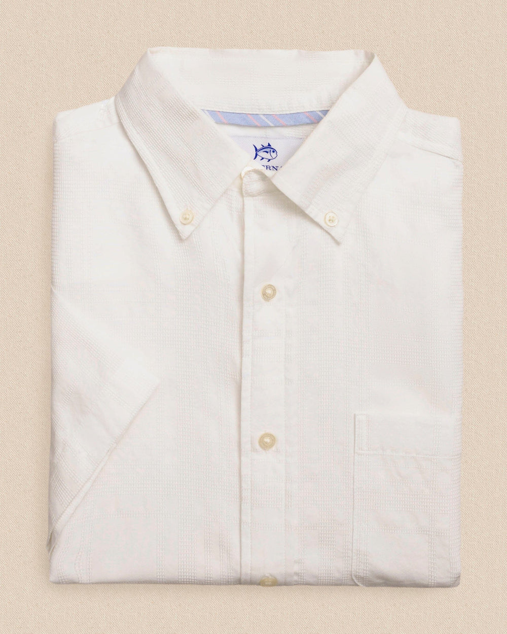 The front view of the Southern Tide Fort Fisher Textured Short Sleeve Sport Shirt by Southern Tide - Classic White