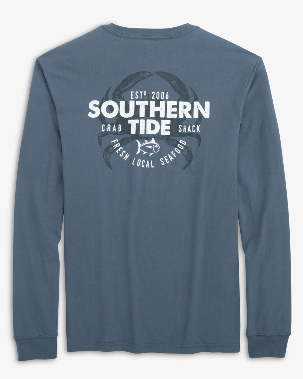 The back view of the Southern Tide Fresh Local Seafood Long Sleeve T-Shirt by Southern Tide - Blue Haze